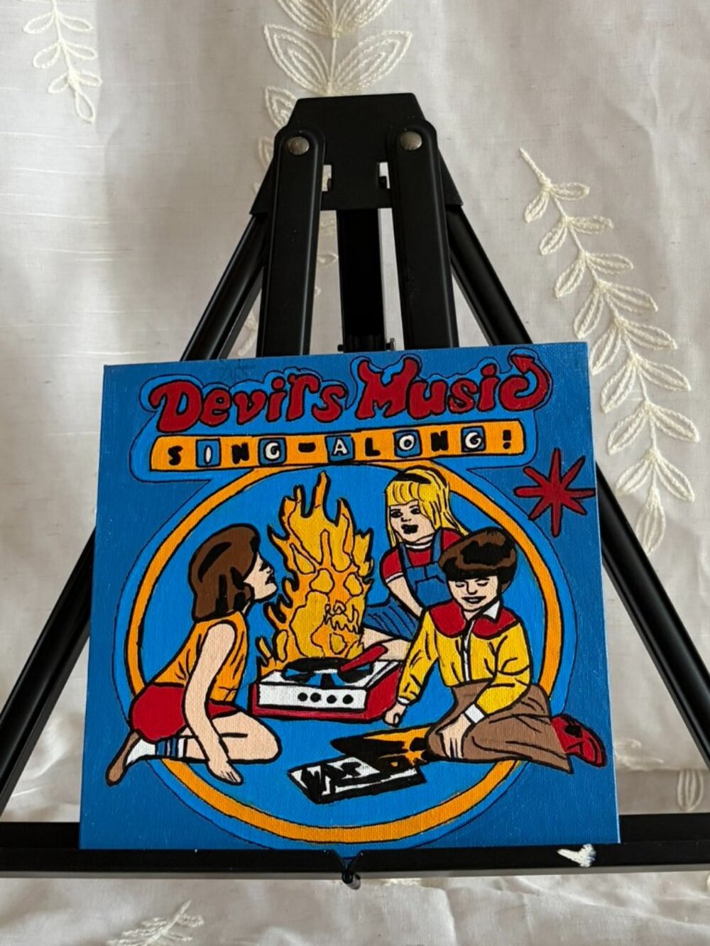 Hand Painted Music Retro Record Player Canvas 8x8
